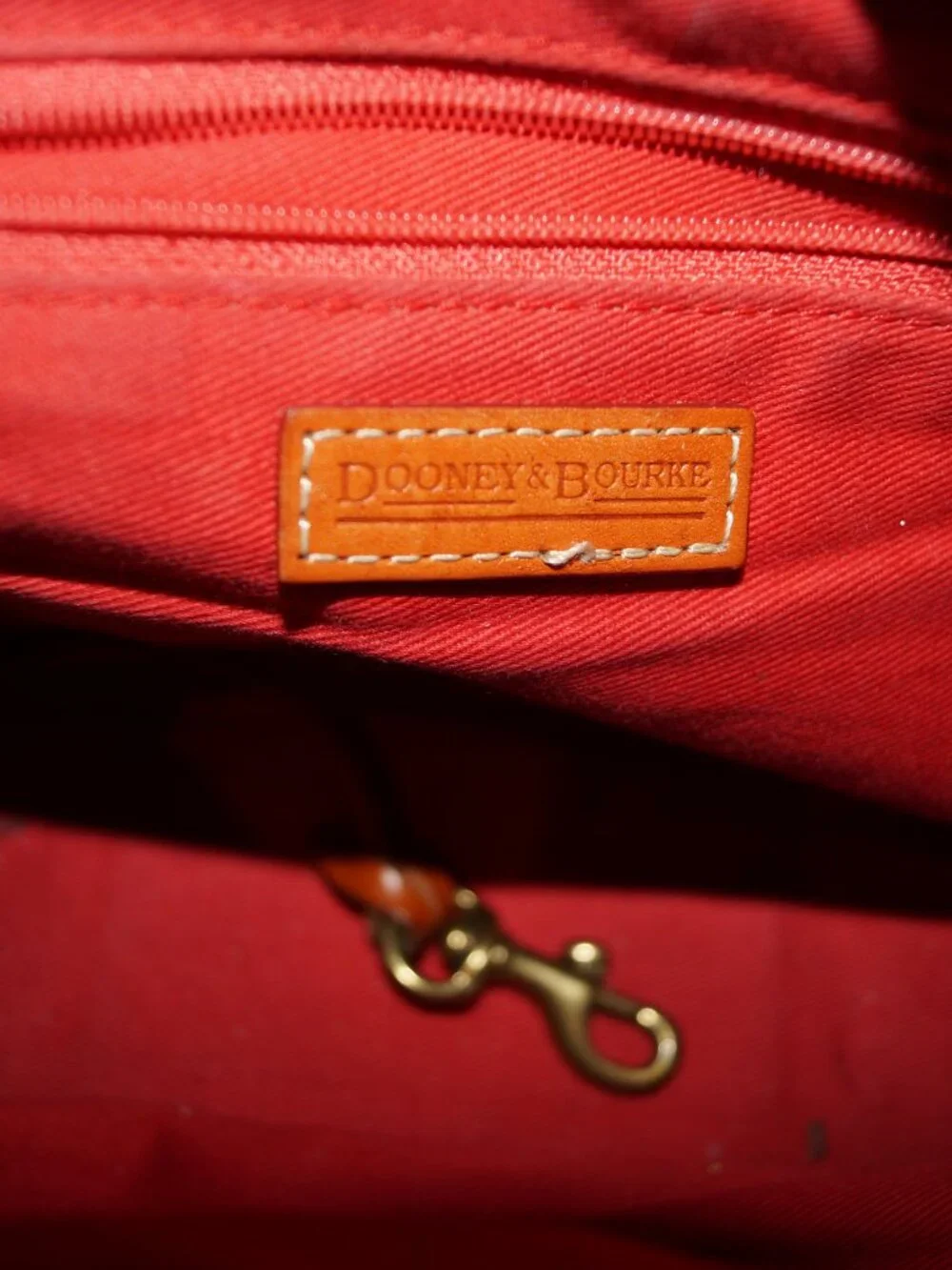 Dooney & Bourke Denim Handbag Blue Brown Leather Large Purse Monogram Medallion - Picture 8 of 12